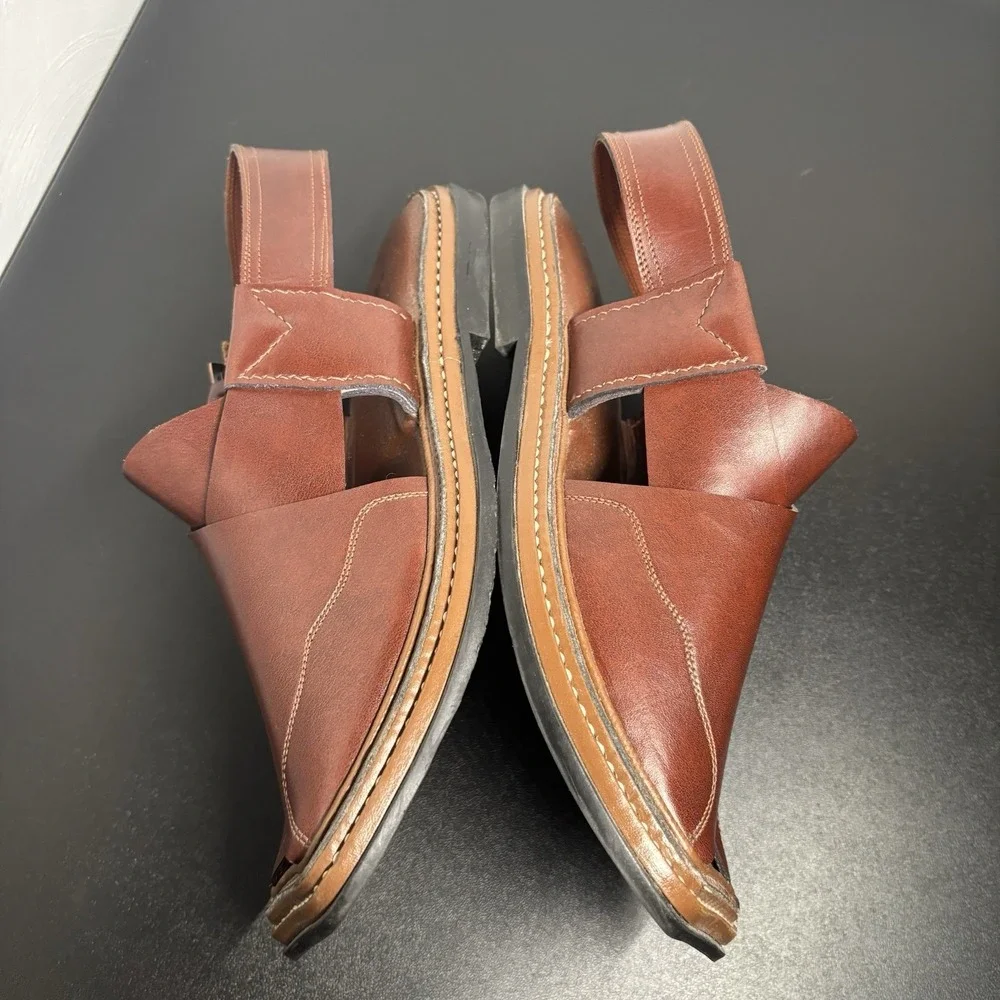 J. Handmade Peshawari Leather Chappal BROWN Eid Mens Pakistani Elite Sandal Sz 8